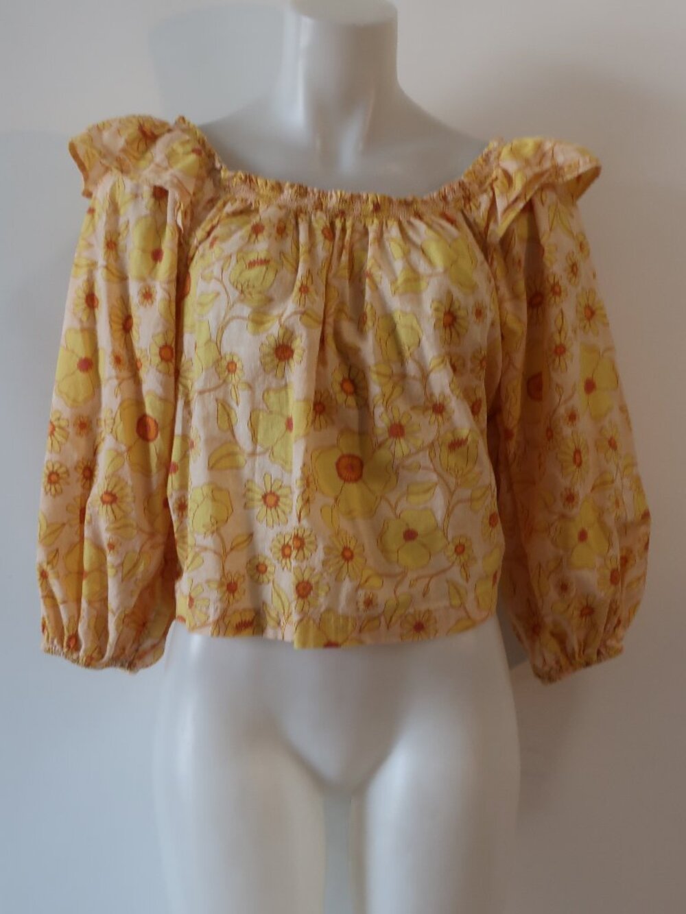 Womens Free People Yellow (Item- 4) Miss Daisy Cotton Floral Print Top S - Picture 2 of 12